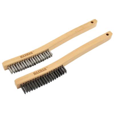 China Durable Solid Stainless Steel Wire Scratch Brushes Wood Rust Removal Handle for sale