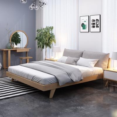 China Nordic modern simple modern fashionable double sofa bed wood frame log bed frame bedroom platform match smart small apartment bedside table for sale