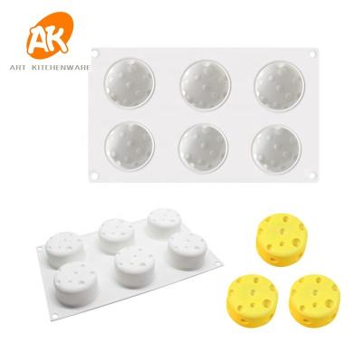 China AK 6 Cavity Cake Decorating Pastry Stock Baking Tools Round Cheese Forms 3D Silicone Soap Mousse Molds for sale