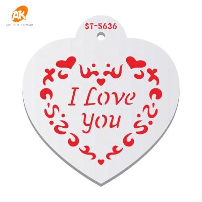 China Stocked AK Heart Cookie Stencils I Love You For Wedding Cakes Valentine's Day Reusable Drawing Art Stencil Plastic Templates ST-5636 for sale