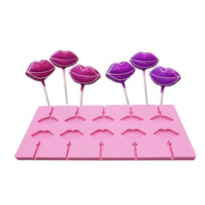 China Viable AK Lip Kiss Lollipop Molds Chocolate Hard Candy Silicone Mold DIY Tools For Bakery Kitchenware SM-1628 for sale