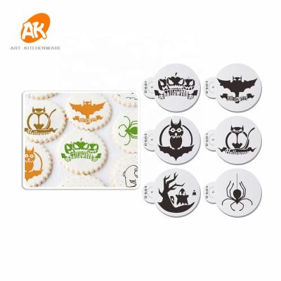 China Reusable AK 2.76in 6pcs Customized Airbrush Cookie Stencil Laser Stencil Template Food Grade Plastic Painting PET Cake Stencils ST-845S for sale