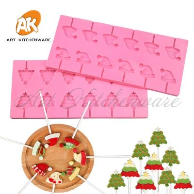 China Sustainable AK 12 Cavities Christmas Tree Lollipop Molds for Decorating Cakes Cupcake Decorations Chocolate Candy Molds for Bakery SM-2527 for sale