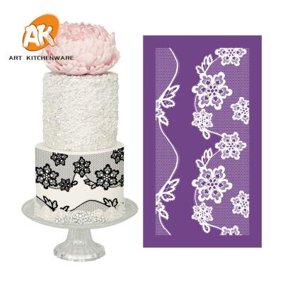 China Sustainable AK Fondant Cake Decorating Lace Flower Drawing Stencils Icing Tools Baking Stencil Wedding Cake Mesh Stencil Decorating for sale