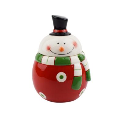 China Christmas Maid Jar Kitchen Home Storage Sugar Tool Viable Ceramic Snowman Storage Jar for sale