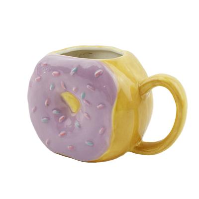 China Viable Wholesale Customized Donut Shape Cup Personality Ceramic Cute Cookie Donut Ceramic Water Mug for sale