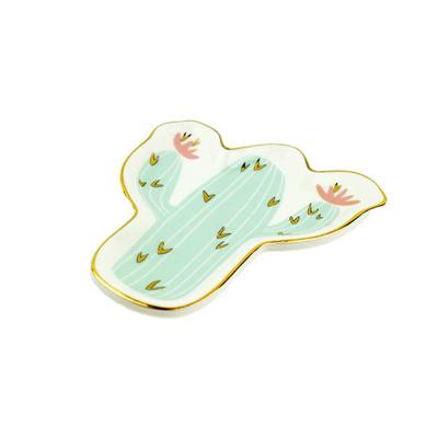 China Viable Wholesale Ceramic Jewelry Holder Tray Ring Dresser Storage Tray Cute Cactus Jewelry Dish for sale