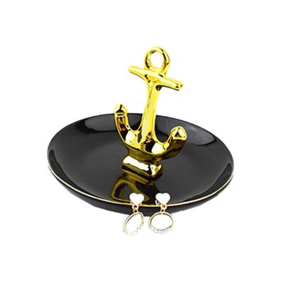 China Good Shape Dark Gold Boat Anchor Jewelery Dish Ring Tray Jewelry Dresser Viable Selling Ceramic Bathroom Decoration for sale