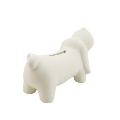 China European factory direct creative handmade white puppy style ceramic coin bank opens ornaments for sale