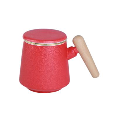 China Viable Wholesale Customized Ceramic Bamboo Handle Multicolor Mug With Lid Gift for sale