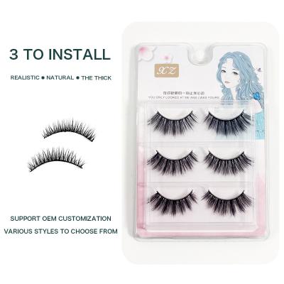 China Natural Cat-eye Fluffy Faux Mink Lashes Wispy Lashes 3 Pairs Pack Long Thick Dramatic False Eyelashes for sale