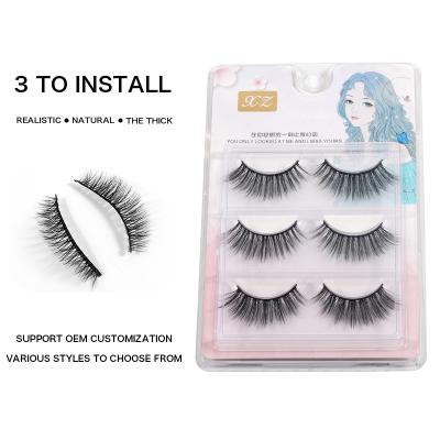 China Cat Eye Faux Mink Lashes Super Flexible 3 Pairs Natural Fluffy Faux Mink Eyelash Pack 3D Volume for sale