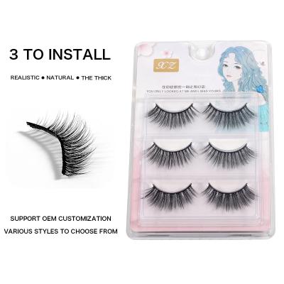 China Natural Long On Sale Female Curly Free Long Lasting Natural Makeup 3D Full Strip Eyelashes for sale