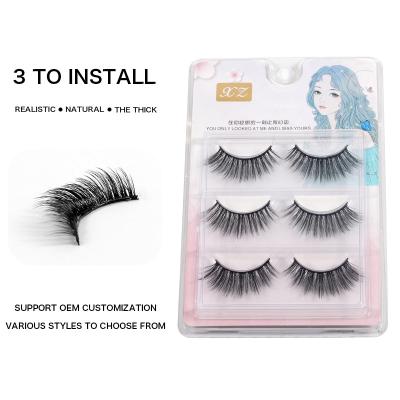 China Free Sample Crisscross No Glue Needed Cat Eye Wispy Natural Light False Eyelashes 3Pairs Small Black Short False Eyelashes for sale