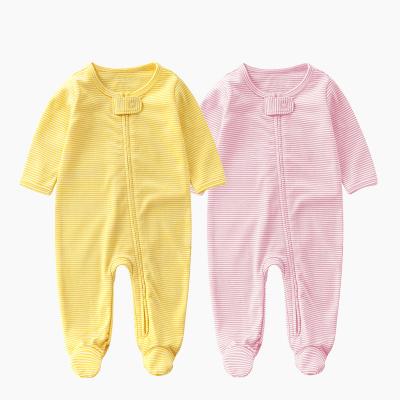 China OEM 100% Cotton Baby Sleeper Pajamas Weight 100% Cotton Stripe Baby Footer Pajamas Custom Zip Baby Pajamas for sale