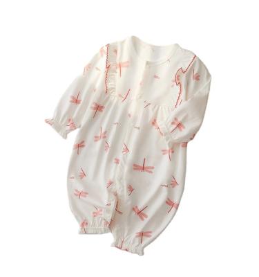 China Long Sleeve Baby Newborn Pink Dragonfly Pattern Long Sleeve 100% Cotton Baby Bodysuit for sale