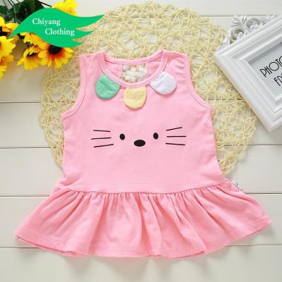 China Sleeveless Cute Baby Summer Dresses Cat Printing Kids Babies Boutique Lace Dress for sale