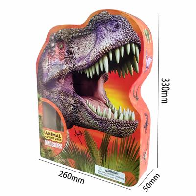 China Hot Sale Recyclable 4 CMYK Printing Lid And Base Boxes With Dinosaur Odd Shape Kraft Paper Window Box For Toys for sale