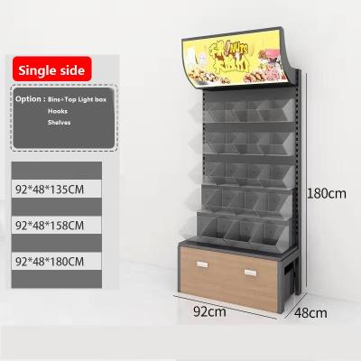 China Single Sided Slatwall Candy Display Rack With Top Light Box Used For Grocery Store All Kinds Of Store Or Shopping Mall's Snack Area for sale