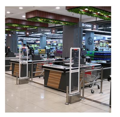 China Retailer Shops Automatic checkout counter with conveyor belt cashier desk price cashier table for sale