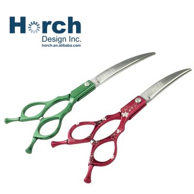 China Durable 440C Stainless Steel Blades Curved Grooming Scissors With Lightweight Aluminum Handle for sale