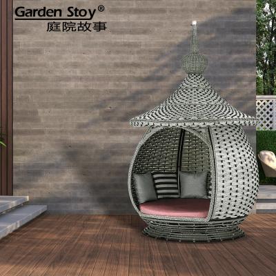 China Eco-freindly Garden story Sunbed Lounger Cushion Rattan Furniture Canopy Aluminum Sun Bed White Day Beds Aluminium Outdoor Double Daybed for sale