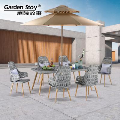 China Eco-freindly Garden story Modern Aluminium Table Dining Set Garden Furniture Leisure Restaurant Outdoor Tables And Chairs for sale