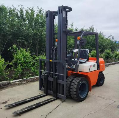 China Garment shops 5m lifting height 3 step 3ton cheap diesel forklift with 4 front wheels with Isuzu engine for sale