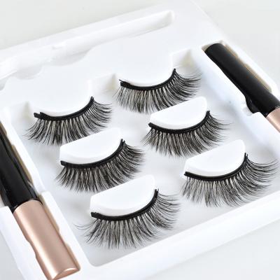 China Long Natural Long Magnetic 3D Eyelashes 3 Pairs 5 Magnet Magnetic Eyelashes And Magnetic Liquid Eyeliner Set for sale