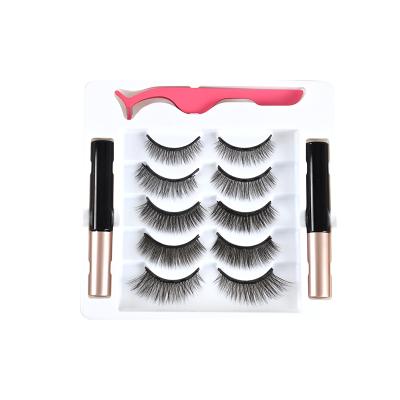 China Wholesale Natural Long Mink Magnetic Eyelashes Kit 1/2/3 pairs magnetic eyelashes with 3d eyeliner and tweezers magnetic tips for sale