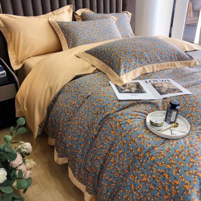 China Nondisposable lightweight luxury double sided 100S Lanjing lessel Tiansi four pieces set single broken flowers flower quilt cover bedding for sale