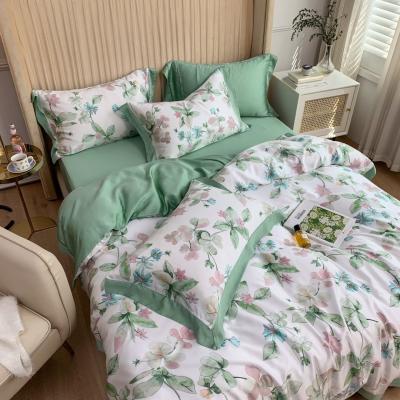 China 60S lyocell Nondisposable Lanjing Tencel digital printing silk bare spring four piece set of ice sleep comforter cover and summer bedding for sale