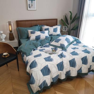 China 60S lyocell Nondisposable Lanjing Tencel digital printing silk bare spring four piece set of ice sleep comforter cover and summer bedding for sale