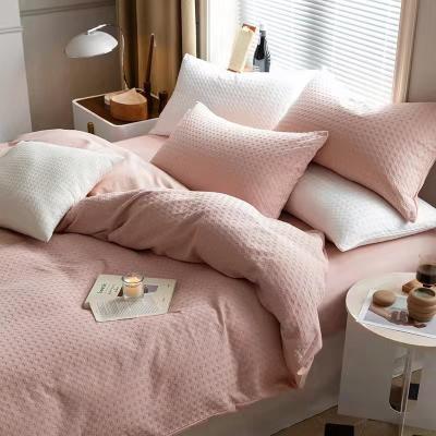 China Nondisposable waffle four-piece set of single pure cotton sheets fitted sheet comforter pure cotton blanket washed cotton bedding for sale