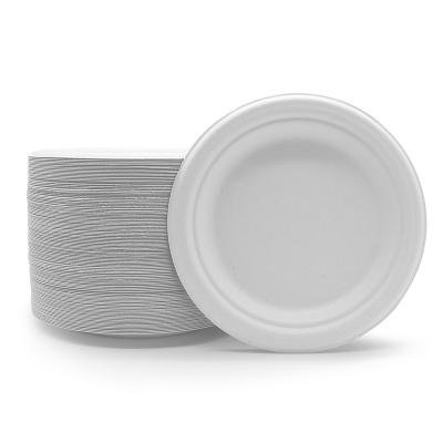 China 6.75 Nature Sugarcane White Round Biodegradable Bagasse Compostable Disposable Paper Plates for sale