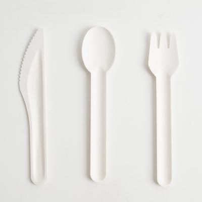 China Cutlery Food Grade Paper Compostable Biodegradable Paper Disposable Paper Spoon For Restaurant Flatware Sets Wooden Stand for sale