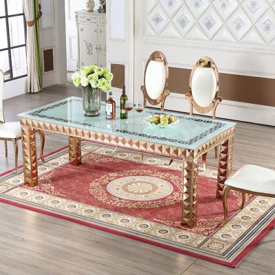 China Durable Luxury Banquet Dining Table Stainless Steel Frame Glass Dining Table for sale