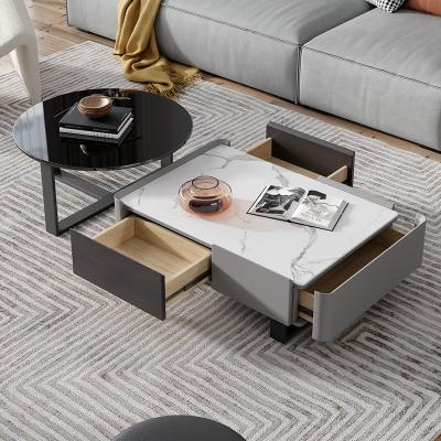 China (Other) Living Room Adjustable Table With Large Capacity Slate Tempered Glass Table Top Nesting Coffee Table for sale