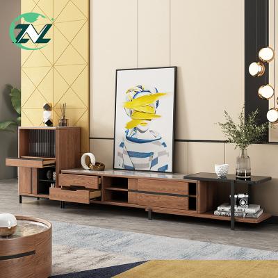 China Modern Marble Leg TV Cabinet Carbon Steel Tempered Glass Top Living Room Extendable Furniture TV Stand Luxury for sale