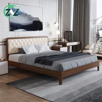 China Easy To Clean Easy Clean Sleeping Room Furniture With Simple Structure Soft Headboard Wooden Bed for sale