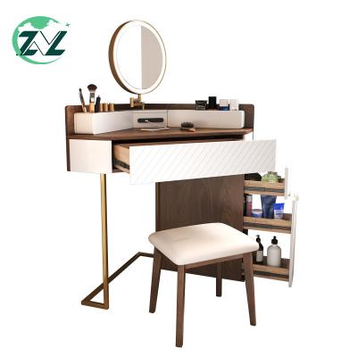 China Luxury Bedroom Furniture Vanity Mirror Table Drawers Makeup Chairs Cabinet White Gold Luxury Hair Dressers (Others) for sale