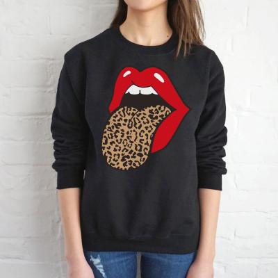 China 2020 Fall Fashion Leopard Print Lip Print Breathable Round Neck Sweater for sale