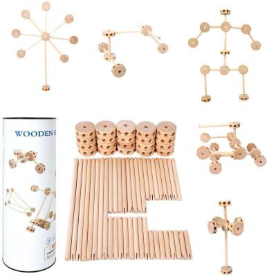 China DIY Building Toy Wooden Building Blocks Splicing Creativity Montessori Toy Wooden Educational Natural Rod 60pcs for Crafting Toys for Children for sale