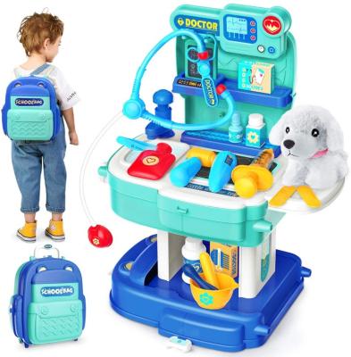 China Kids Play Product Most Preschool Kids Pretend Play Doctor Set Toys 2 in 1 Medical Doctor Toys Backpack Design Tool Kit for Kids for sale