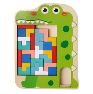 China Cartoon Toy Amazon Top Sale 3D Wooden Puzzle For Kids Cartoon Animal Puzzles Children First Educational Intelligence Brain Teaser Toys for sale