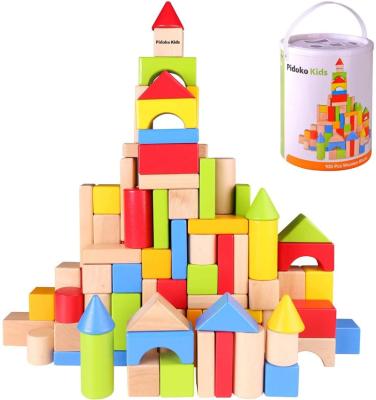 China 102Pieces Natural Solid Wooden Toy Building Blocks Set Matching Developmental Toys Various Colors Grade Wooden Toy Building Blocks For Toddlers for sale