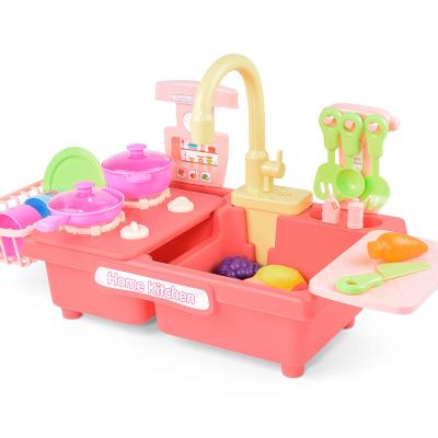 China Supply type play toy with automatic water cycle system, pretend play kitchen set, chopping food toys kids play sink with running water for sale