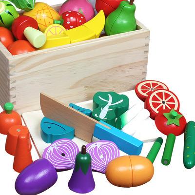 China New Design Professional Wooden Children Play House Toy Boys and Girls Food Knowledge Cutting Joy Kitchen Cut Vegetable Cut Fruit Toy Set for sale