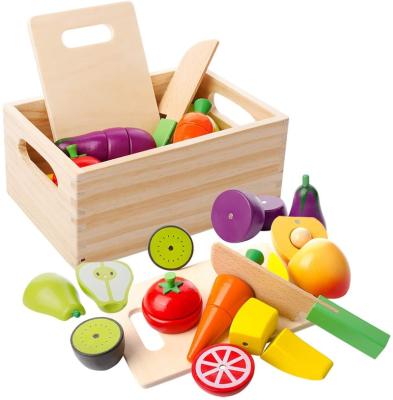 China Funny Educational Wooden Toy Montessori Educational Toys Kitchen Vegetables Set Toy Cutting Toys For Fruits and Vegetables Kids Child for sale