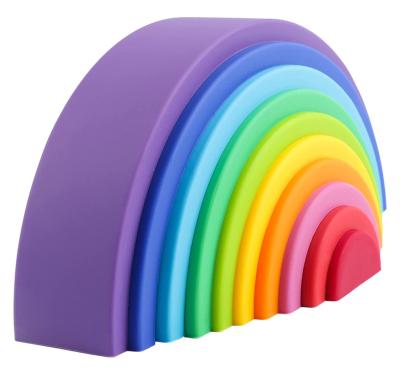 China BPA Free Material Eco-friendly Food Grade Silicone Rainbow Stacker Puzzle Block Stacking Building Blocks Toys For Babies Kids for sale